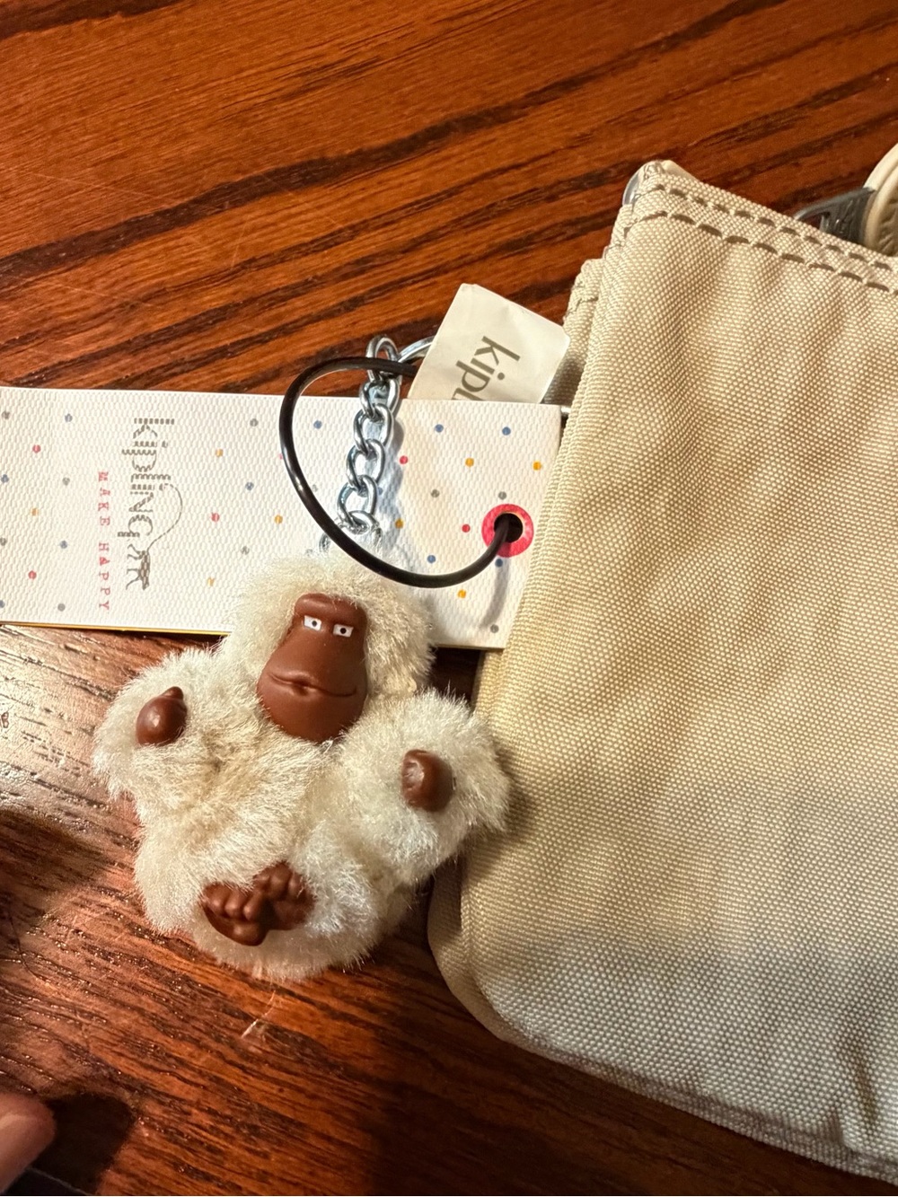 Kipling Light Beige Nylon Zip Pouch with Keychain - Picture 2 of 5